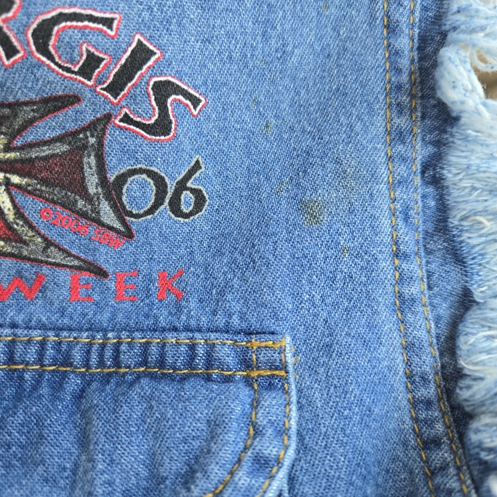 Sturgis Bike Week 2006 Blue Denim Sleeveless Button-Down Shirt Back Graphic - Picture 7 of 7